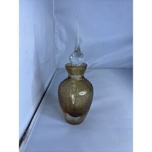 Vintage MCM Textured Amber Art Glass Perfume Vanity Bottle & Stopper